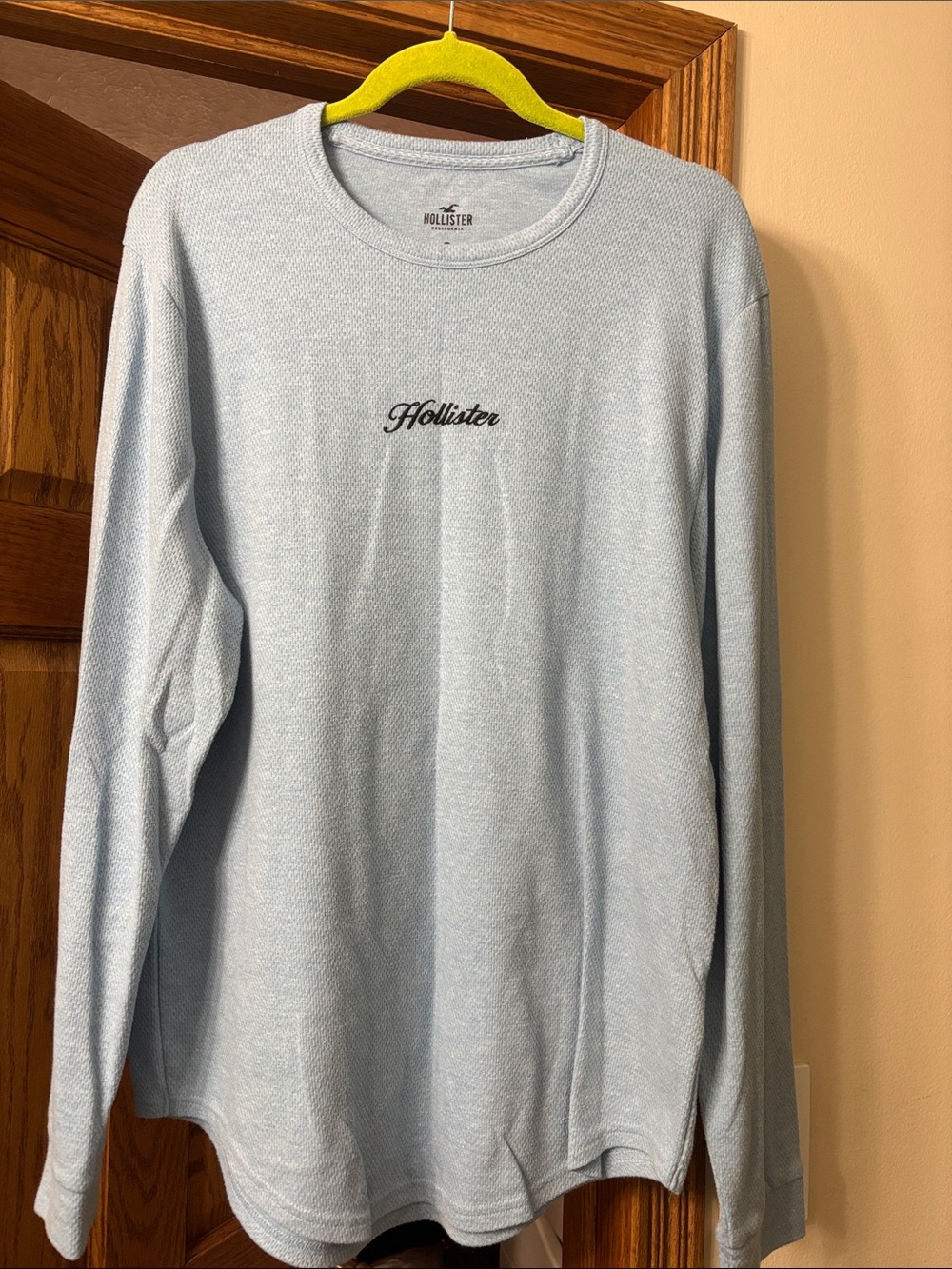 Hollister Pale Blue Long Sleeve Crew with Script Logo